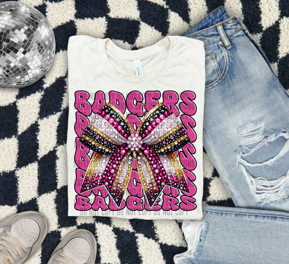 Badgers Pink Bow School Mascot Rhinestone 57945 DTF transfer