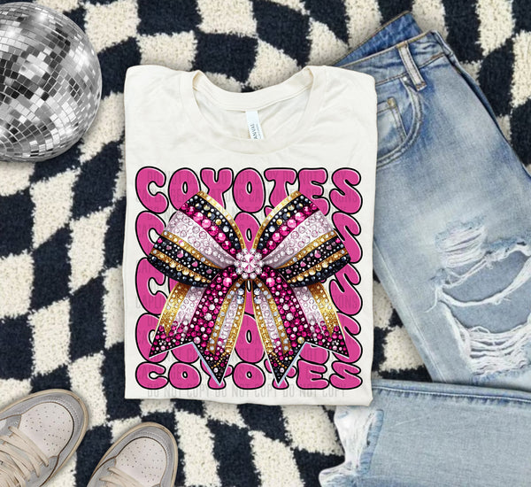 Coyotes Pink Bow School Mascot Rhinestone 57949 DTF transfer