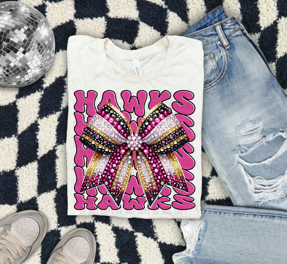 Hawks Pink Bow School Mascot Rhinestone 57951 DTF transfer