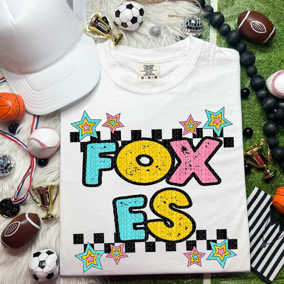 Foxes blue yellow pink 44422 DTF transfer