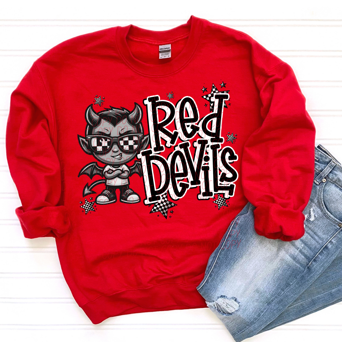 Red devils checkered city DTF transfer