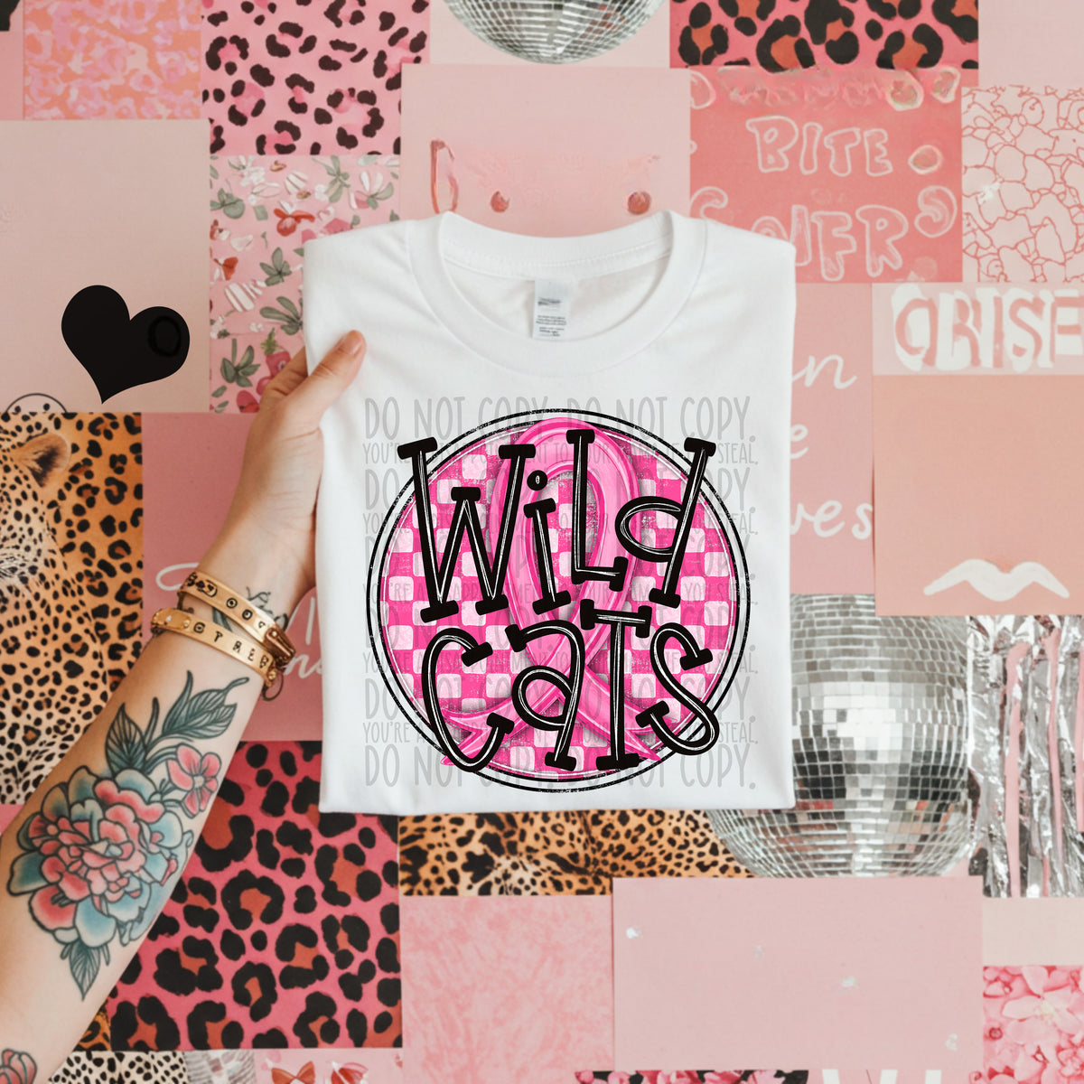 Wild cats pink checkered SWD DTF transfer