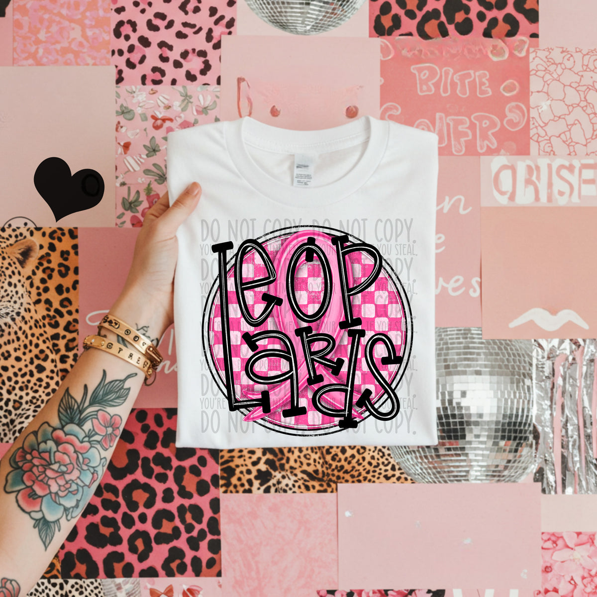 Leopards pink checkered SWD DTF transfer