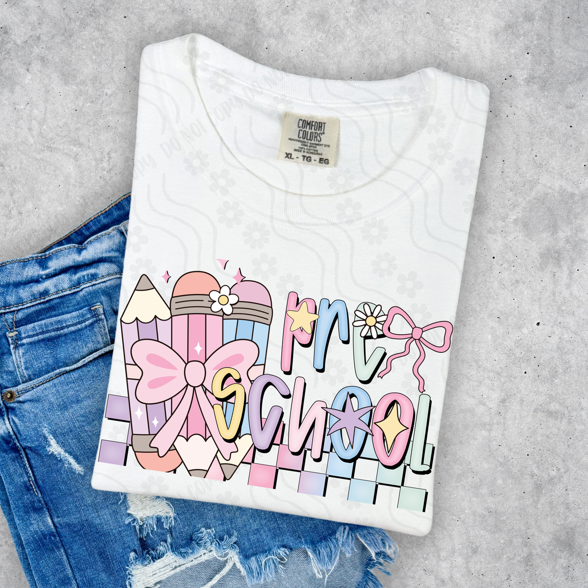 Pre school preppy with pencils DYED DTF transfer