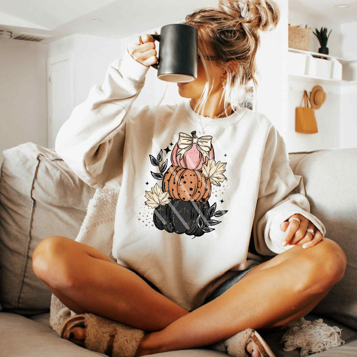 Stacked halloween pumpkins orange polka dots, pink, and black pumpkins EXCLUSIVE DTF transfer