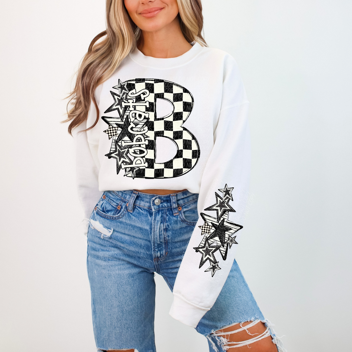 Bobcats black and white  checkered star city DTF transfer