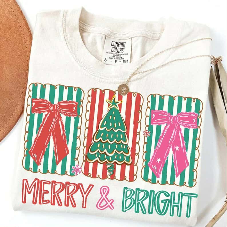Merry & bright bows and tree DTF transfer