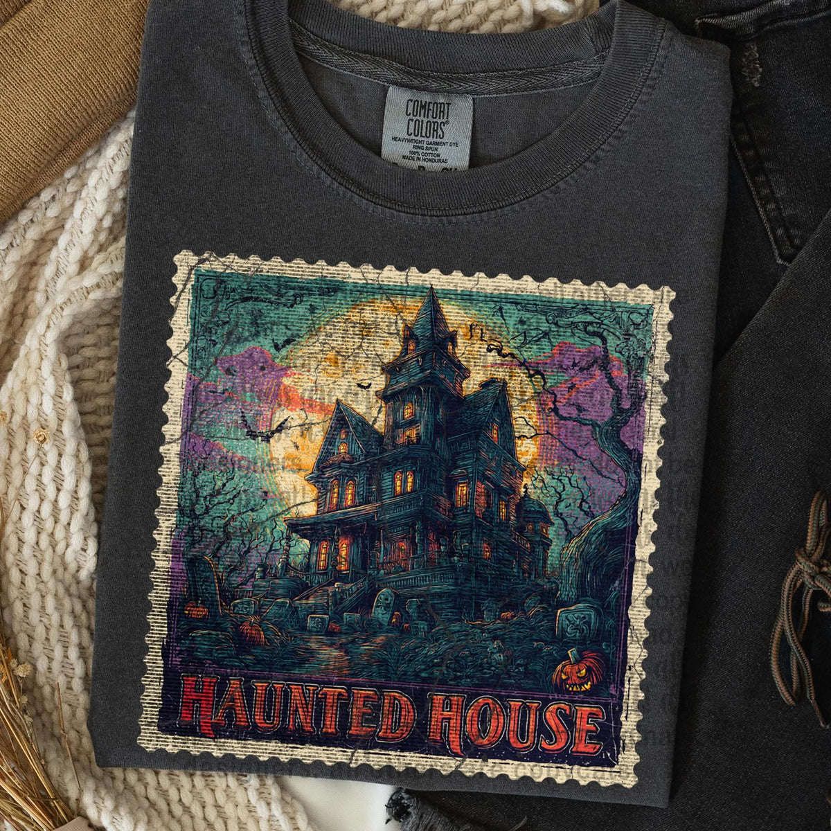 Haunted house stamp (TTD) DTF transfer