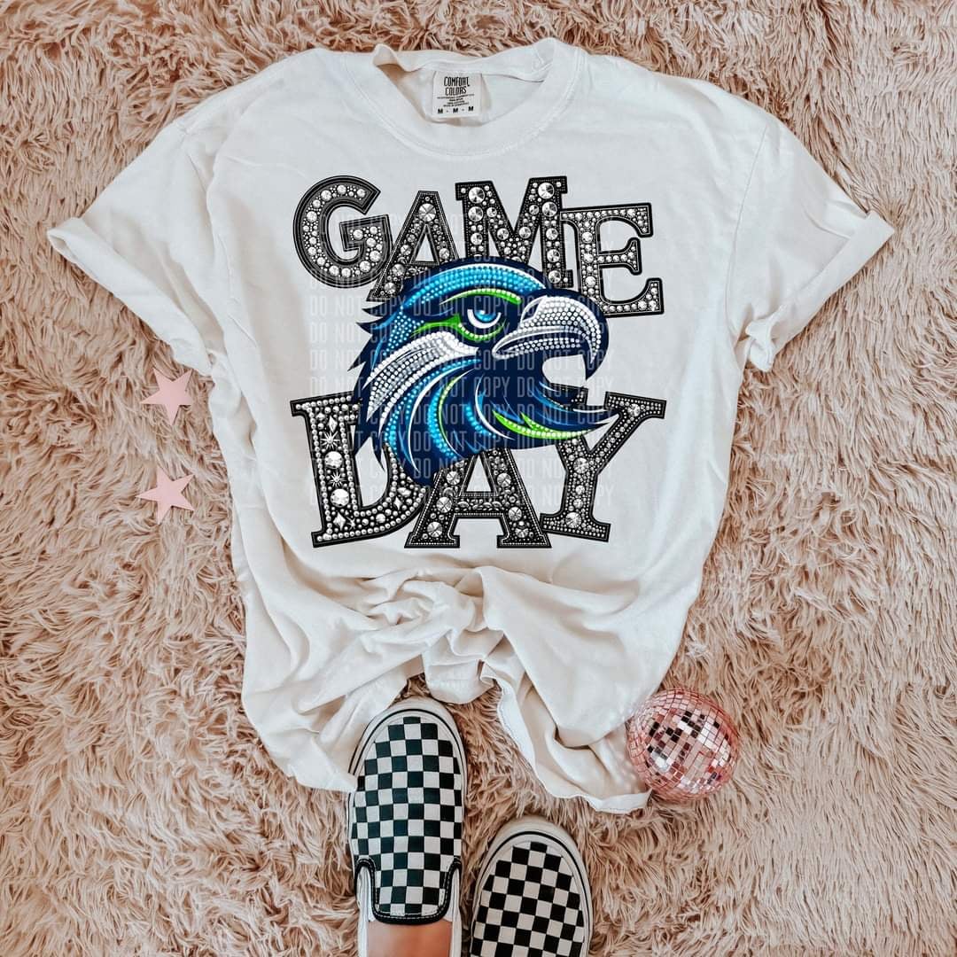 Game day seahawks silver rhinestones 44493 DTF transfer