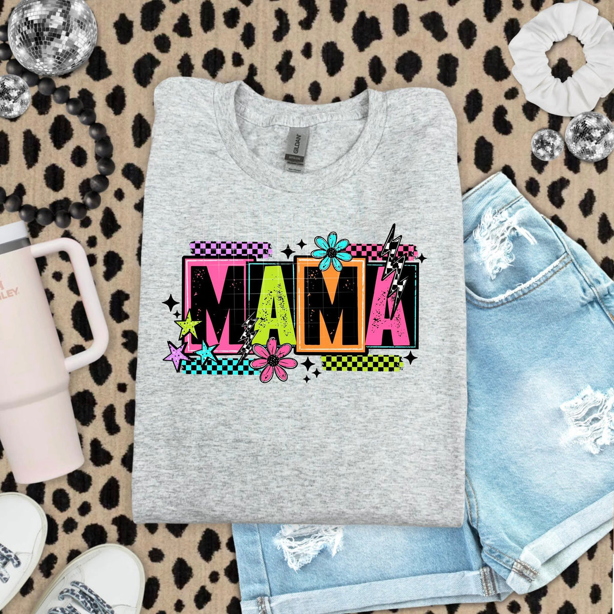Mama pink checkered BLACK stars CSC DTF transfer