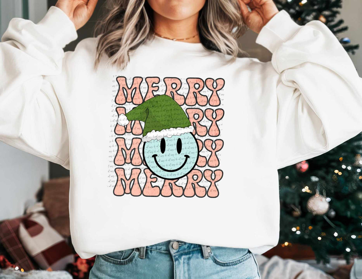 Merry stacked blue smiley 50270 DTF transfer