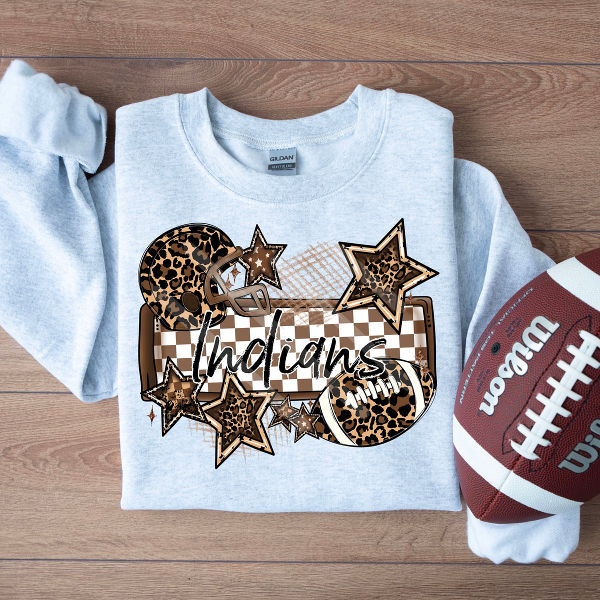 Indians LEOPARD football frame and stars DTF transfer