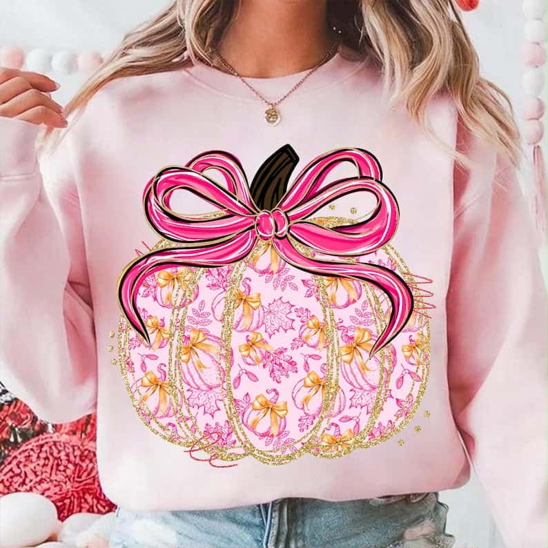 Pink filled pumpkin with bow 109981 DTF transfer