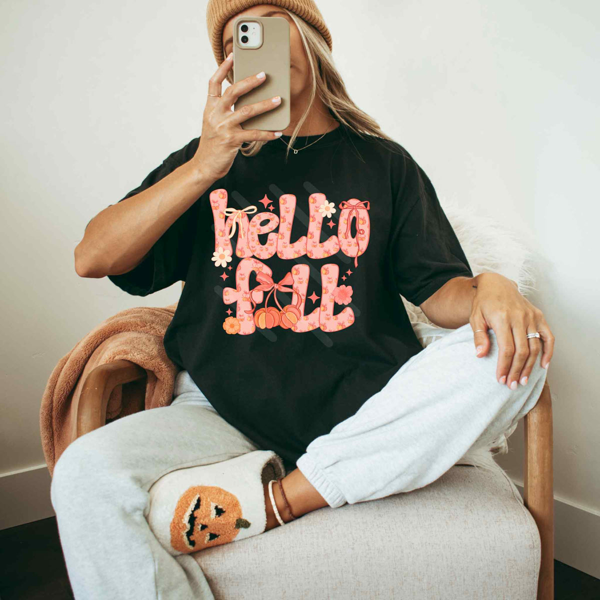 Hello fall with cherry pumpkin font EXCLUSIVE DTF transfer