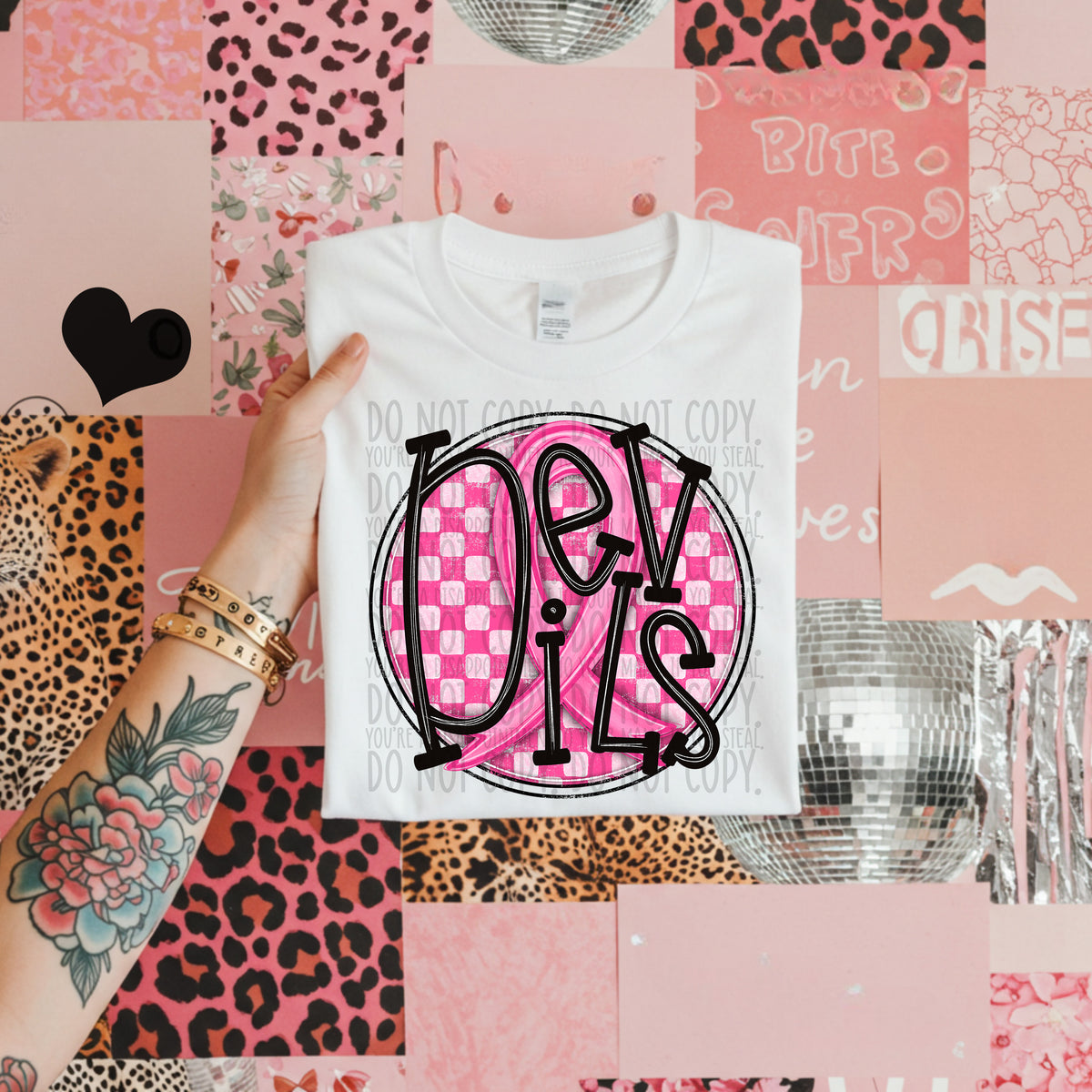 Devils pink checkered SWD DTF transfer