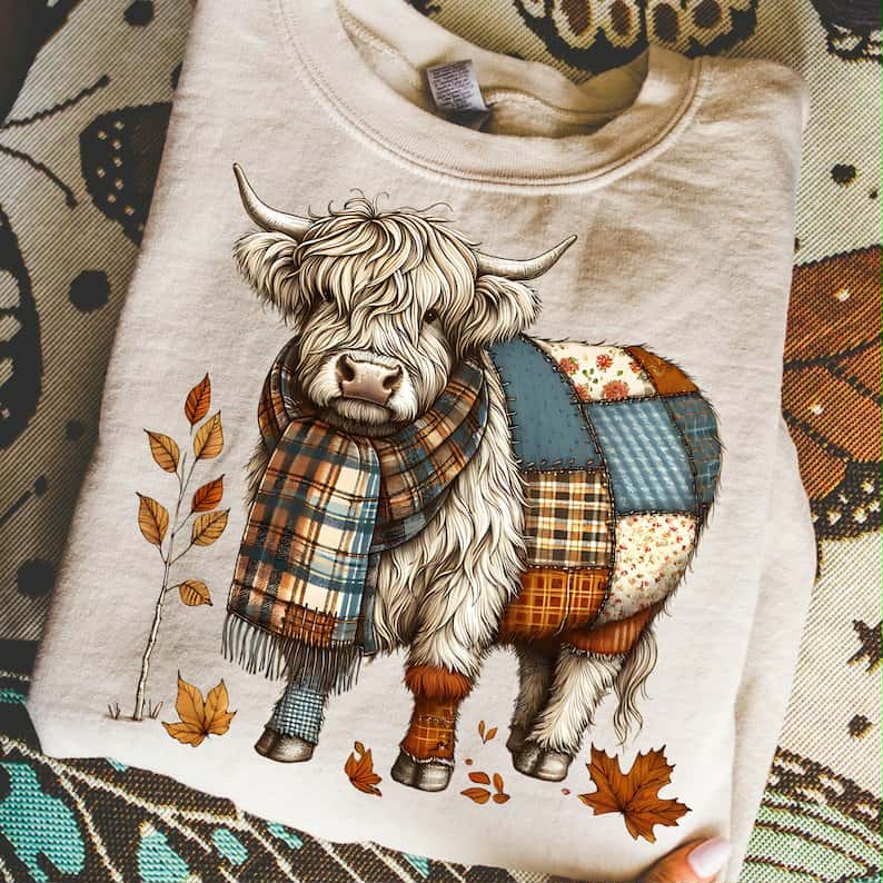 Patchwork fall cow 109993 DTF transfer