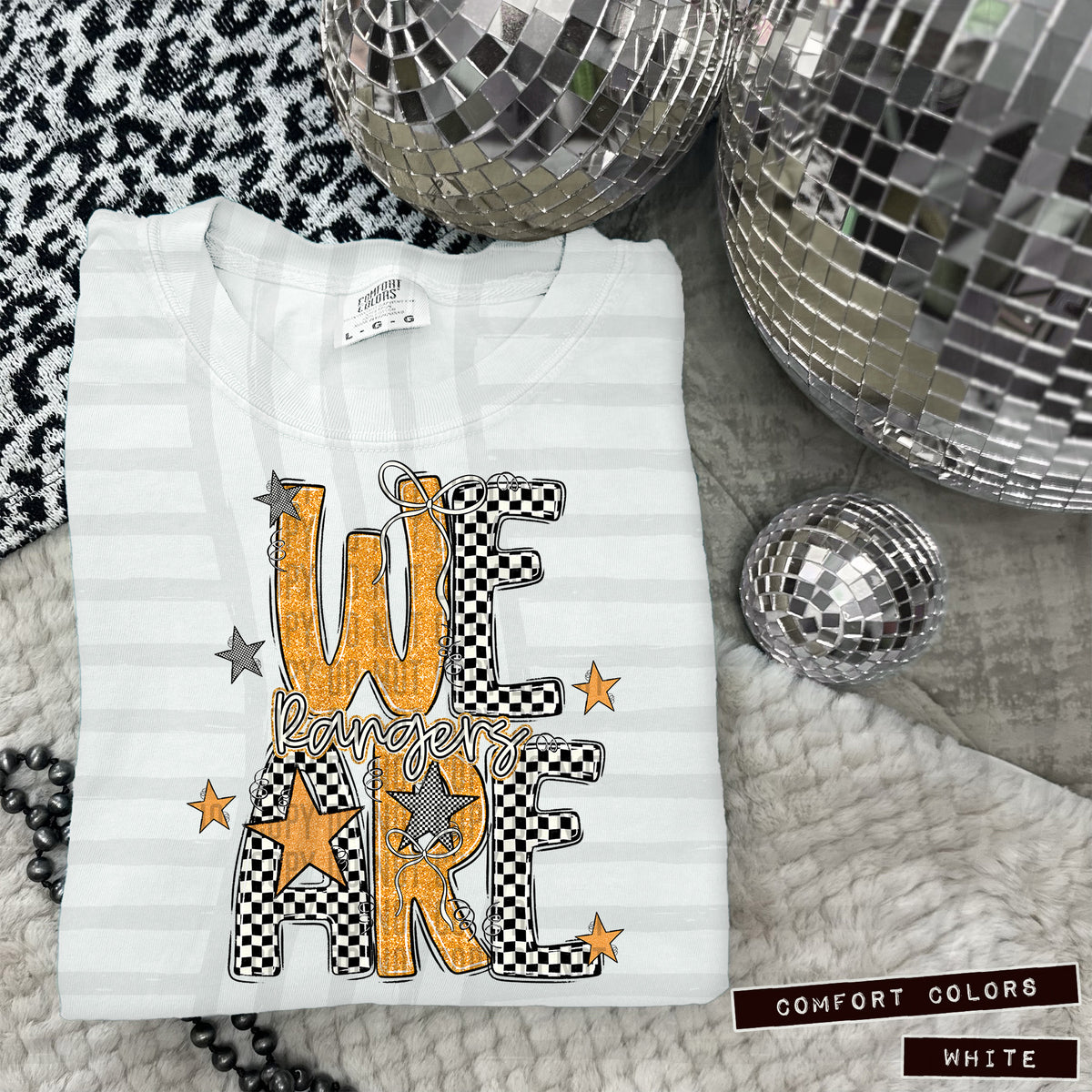 Rangers Gold glitter checkered stars DTF transfer