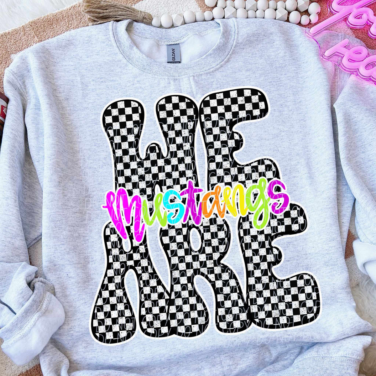 We are Mustangs rainbow checkered (City) DTF transfer