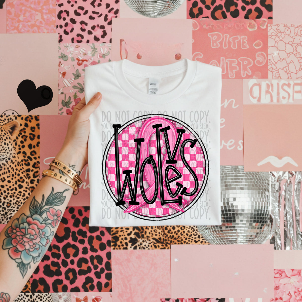 Wolves pink checkered SWD DTF transfer