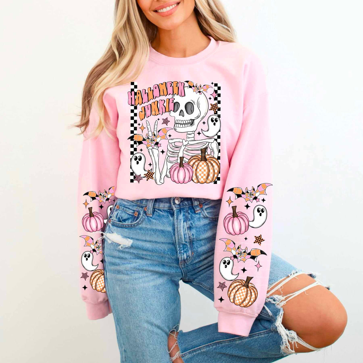 Halloween junkie pink and orange FRONT ONLY (CSC) 50146 DTF transfer