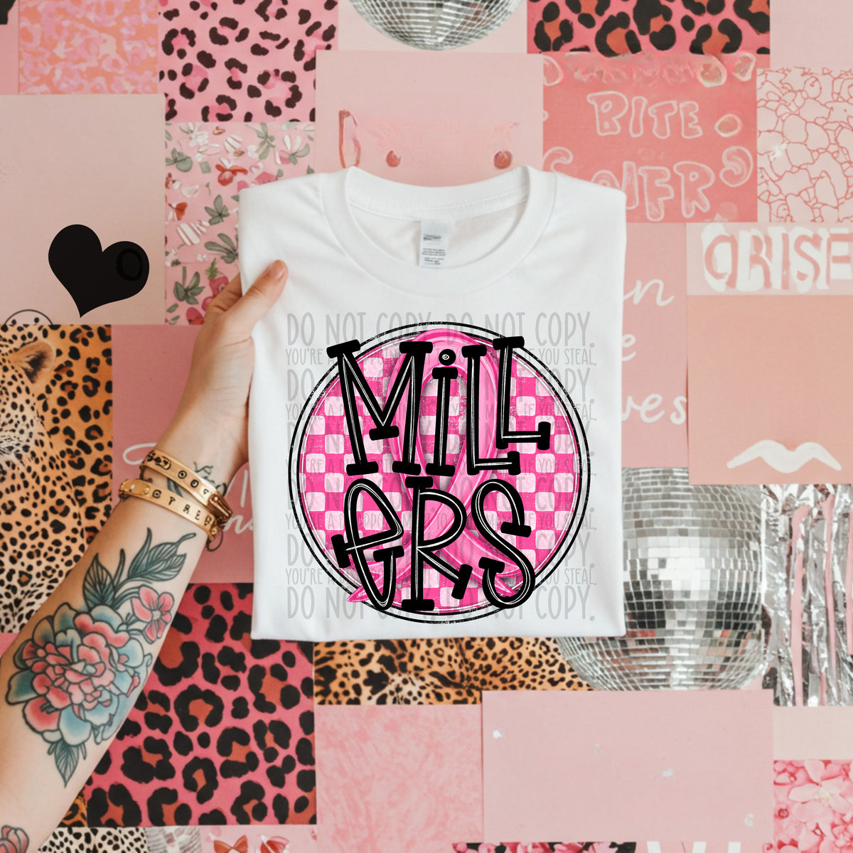 Millers pink checkered SWD DTF transfer