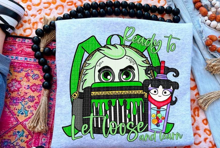 Ready to let loose green backpack DTF transfer