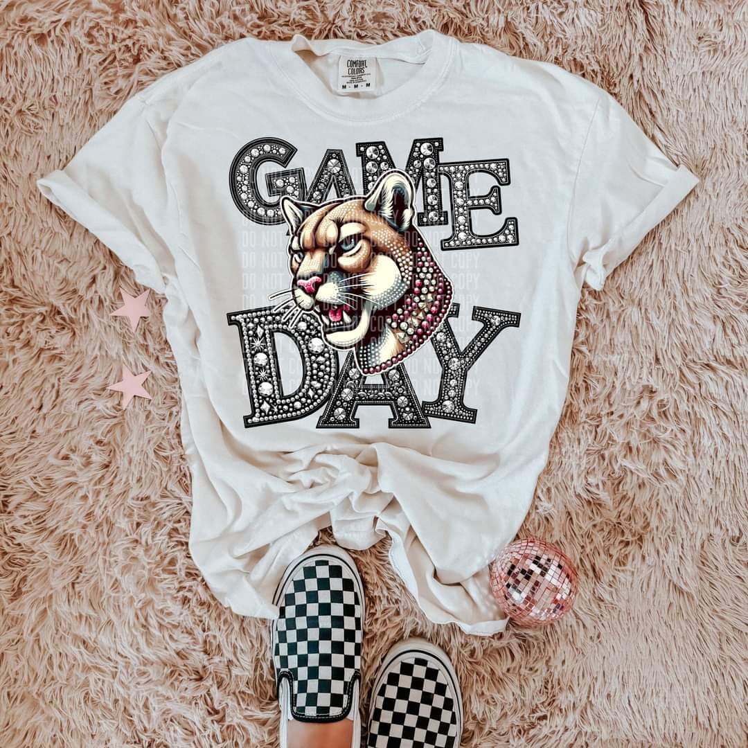 Game day cougars silver rhinestones mascot 44459 DTF transfer