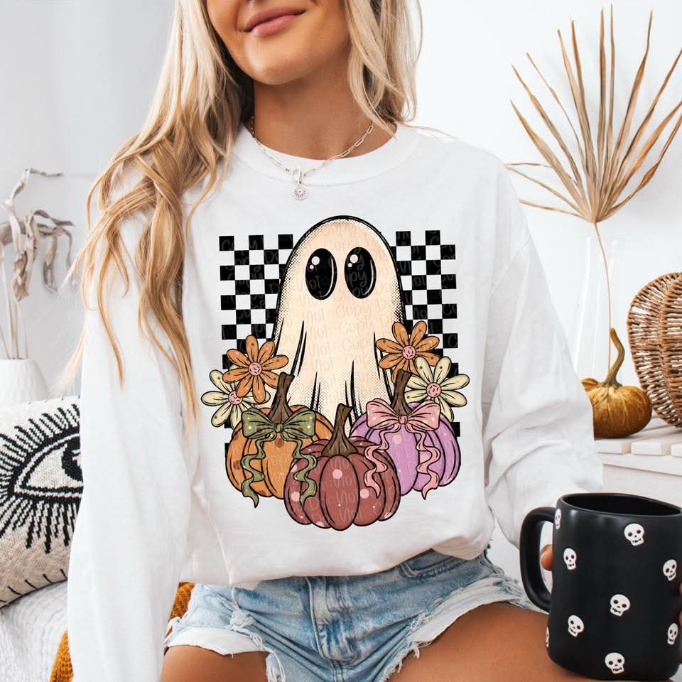 Ghost checkered pumpkin trio VIRGO dtf transfer