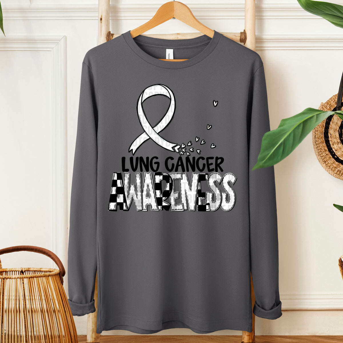Lung cancer BLACK FONT awareness ribbon DTF transfer