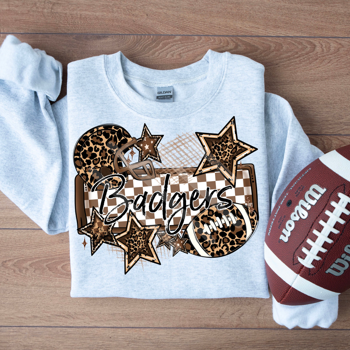 Badgers LEOPARD football frame and stars DTF transfer