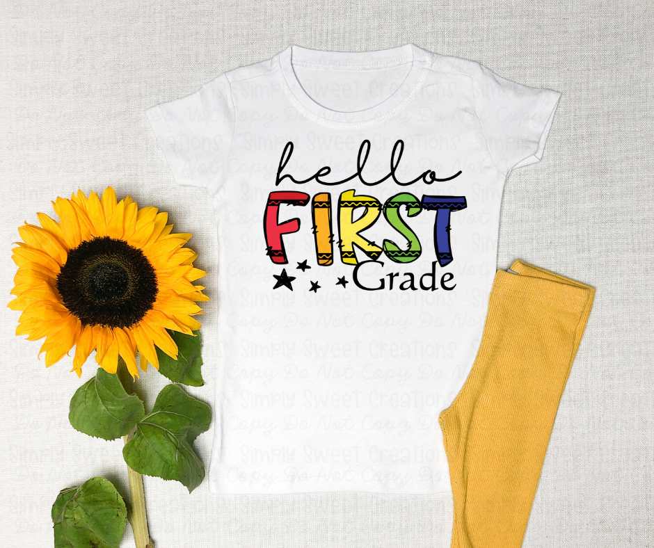 Hello first grade crayon font (VS) 52162 DTF transfer