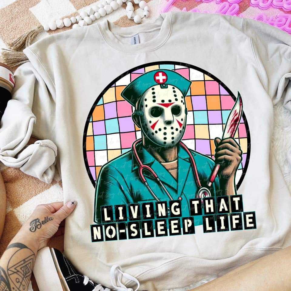 Living that no sleep life disco circle DTF transfer