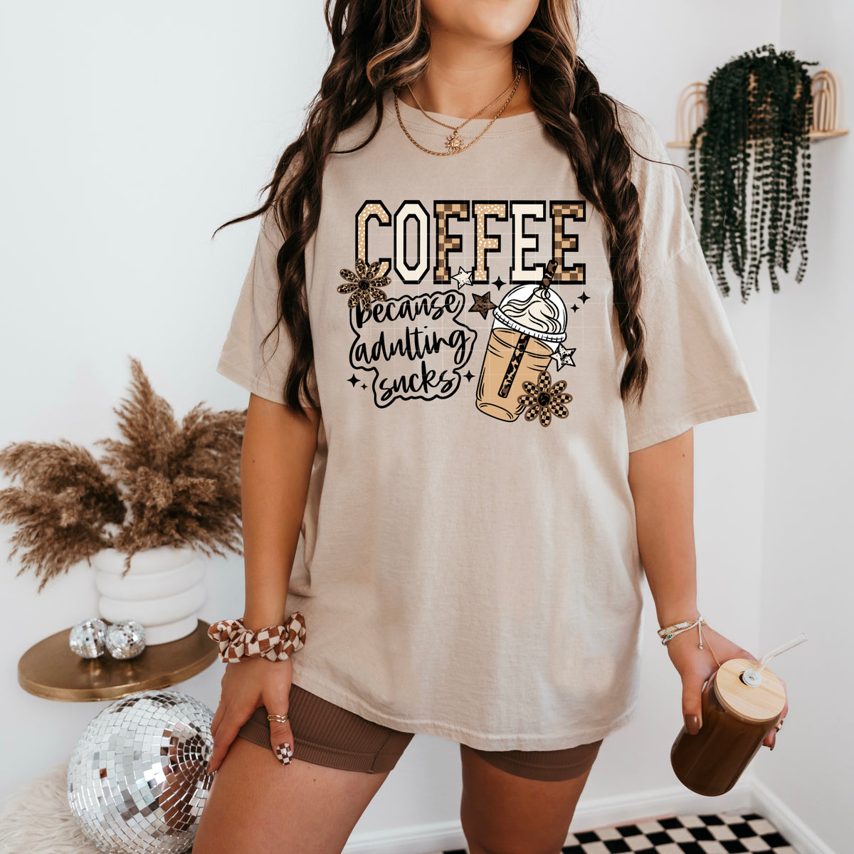 Coffee because adulting sucks BLACK FONT CSC DTF transfer