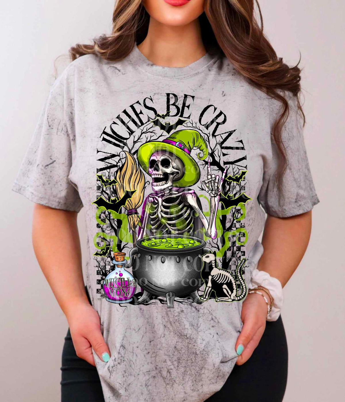 Witches be crazy skellie green hat (AG) 44858 DTF transfer