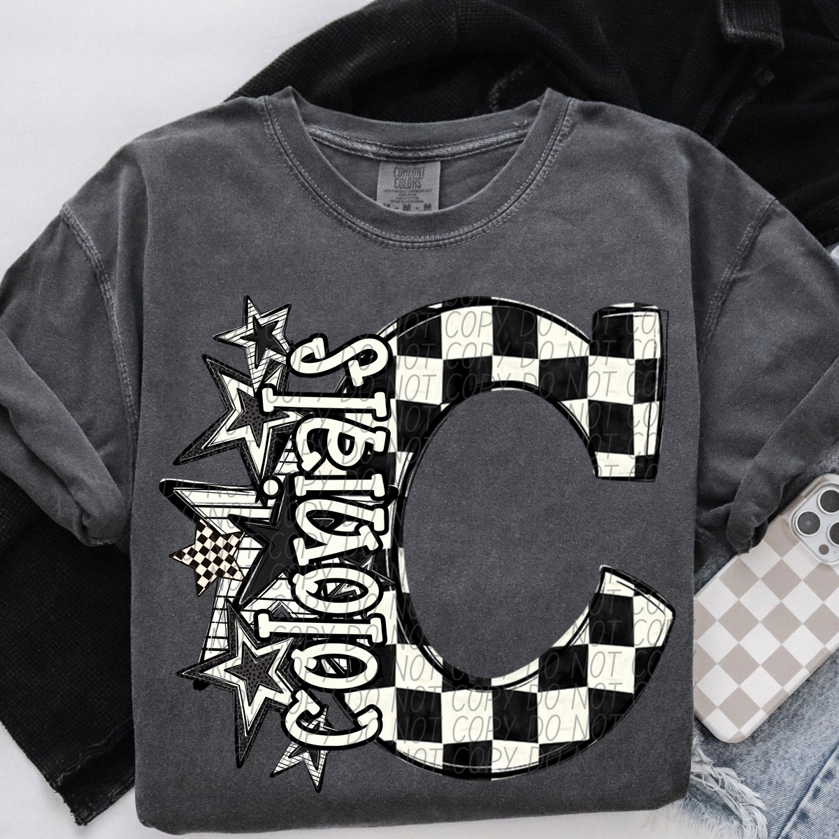 Colonials black and white  checkered star city DTF transfer
