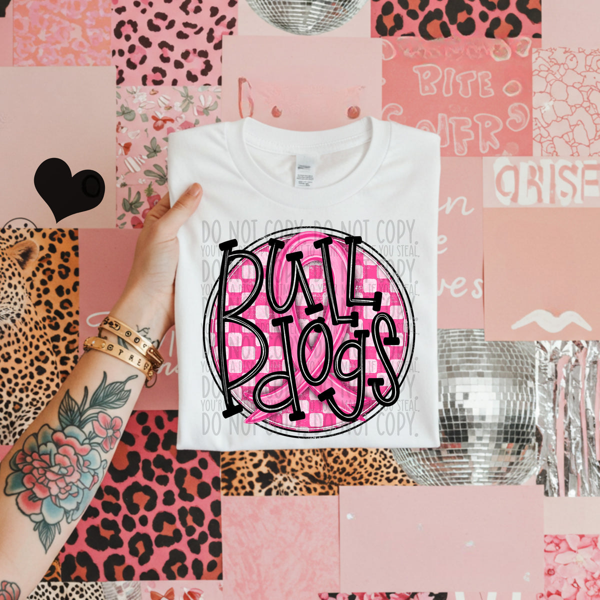 Bull dogs pink checkered SWD DTF transfer