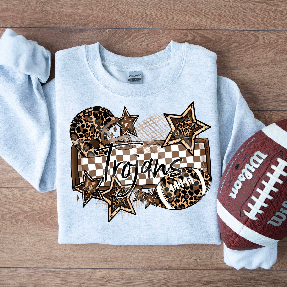 Trojans LEOPARD football frame and stars DTF transfer