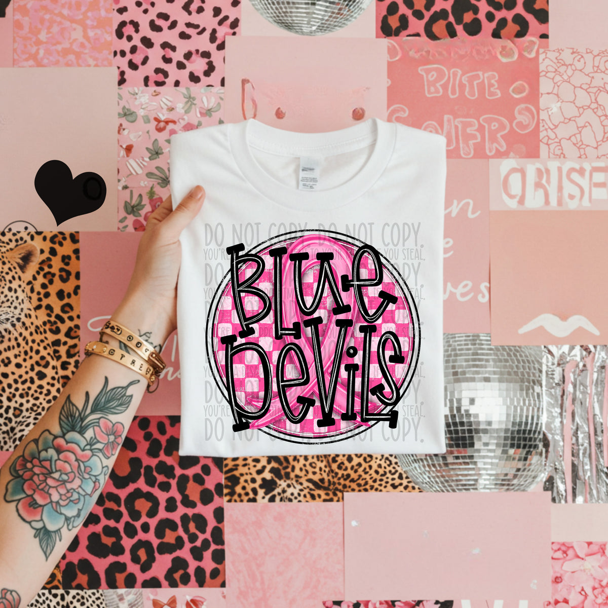 Blue devils pink checkered SWD DTF transfer