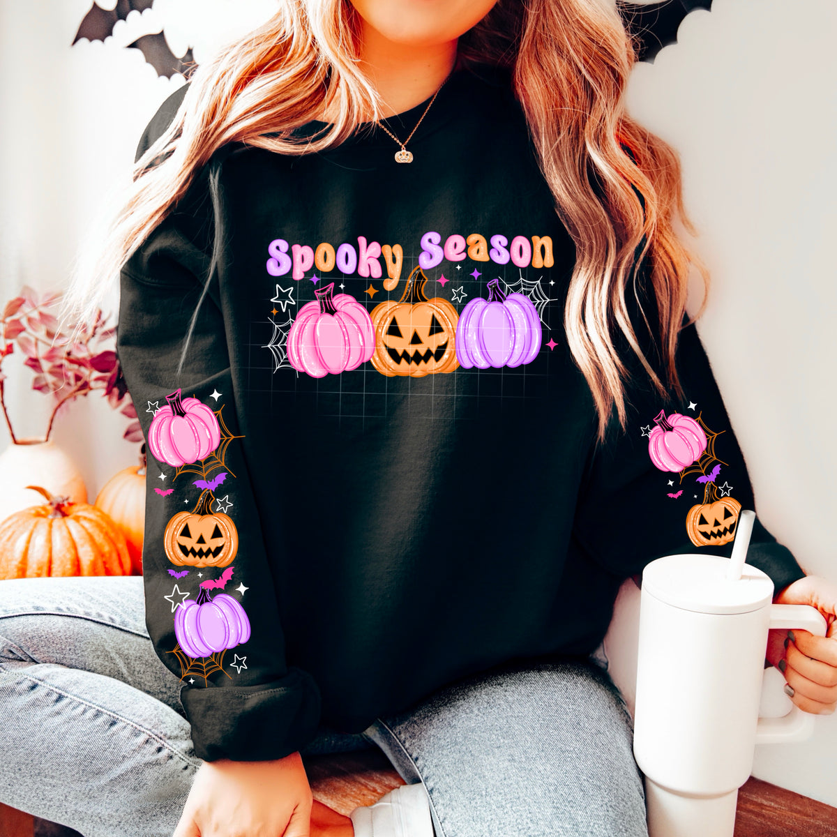 Spooky Season purple and orange pumpkin trio FRONT ONLY CSC DTF transfer
