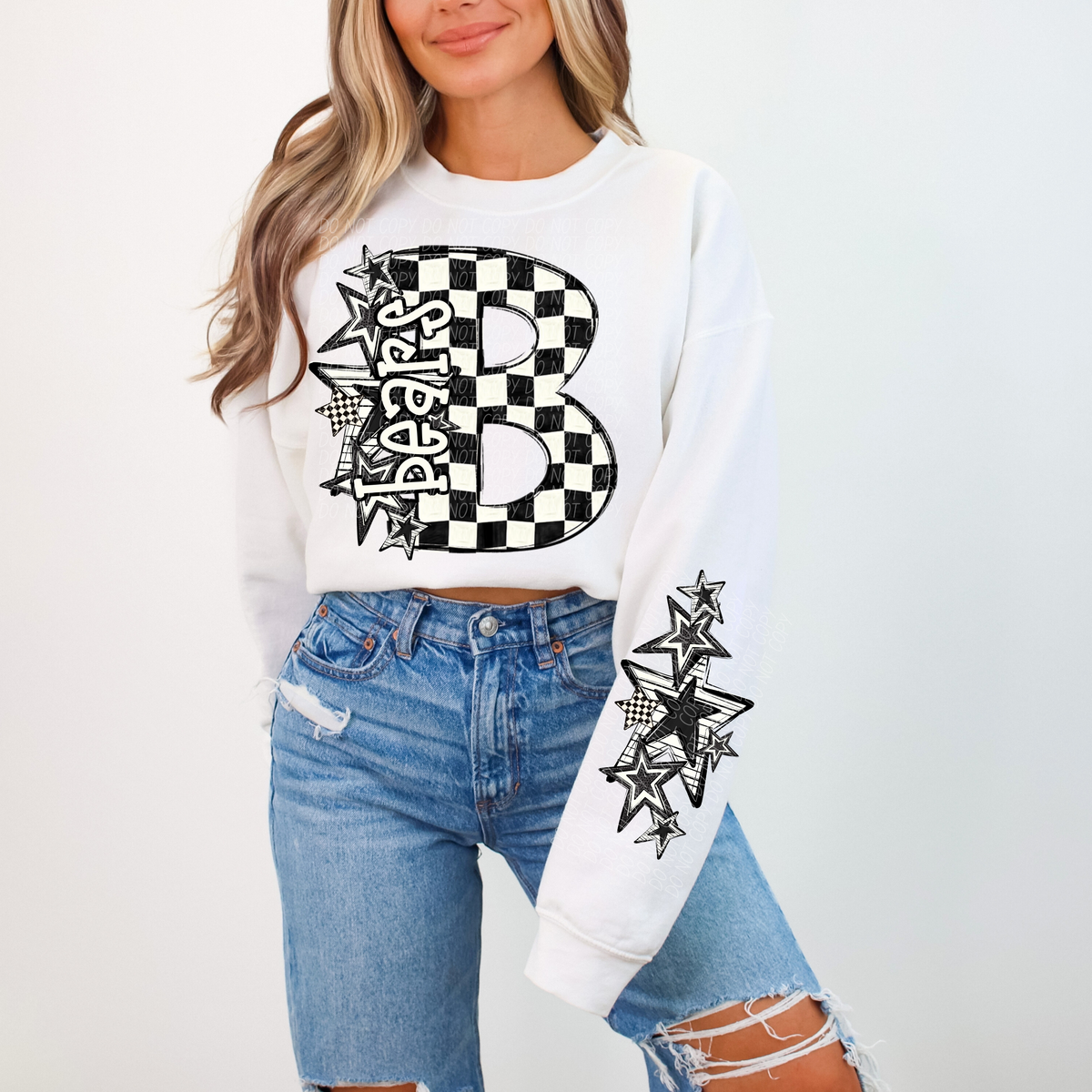 Bears black and white  checkered star city DTF transfer