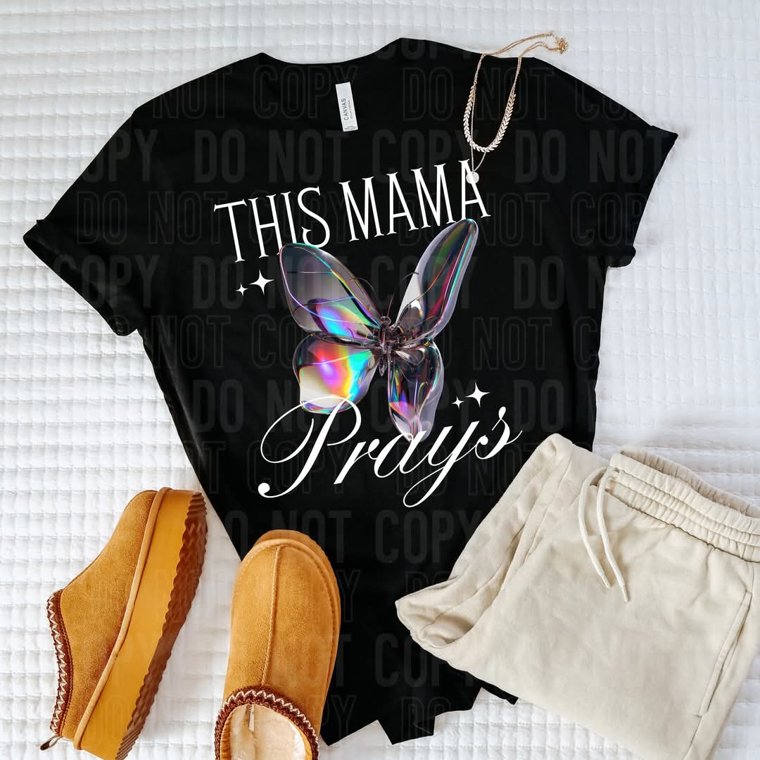 This mama prays butterfly DTF transfer