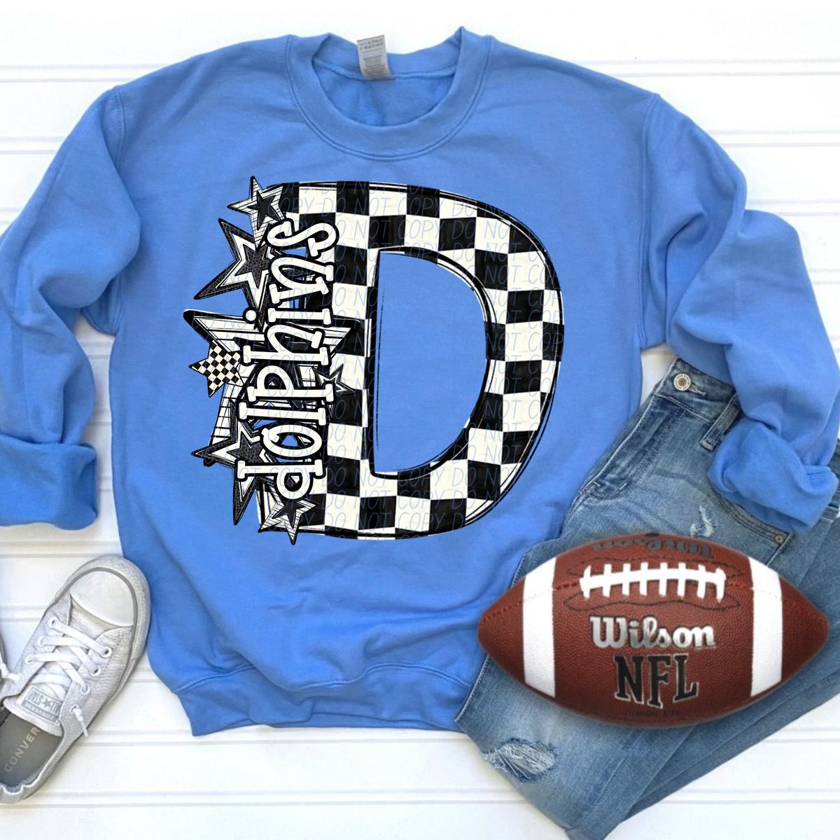 Dolphins black and white  checkered star city DTF transfer