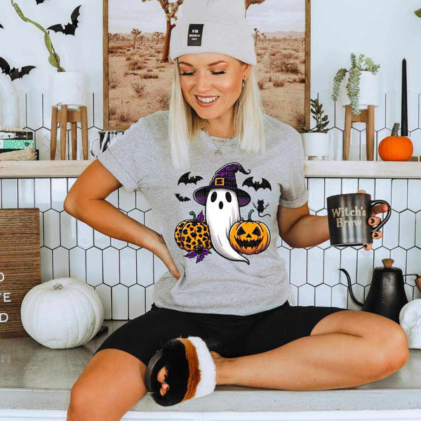 Ghost with witch hat and pumpkins 44223 DTF transfer