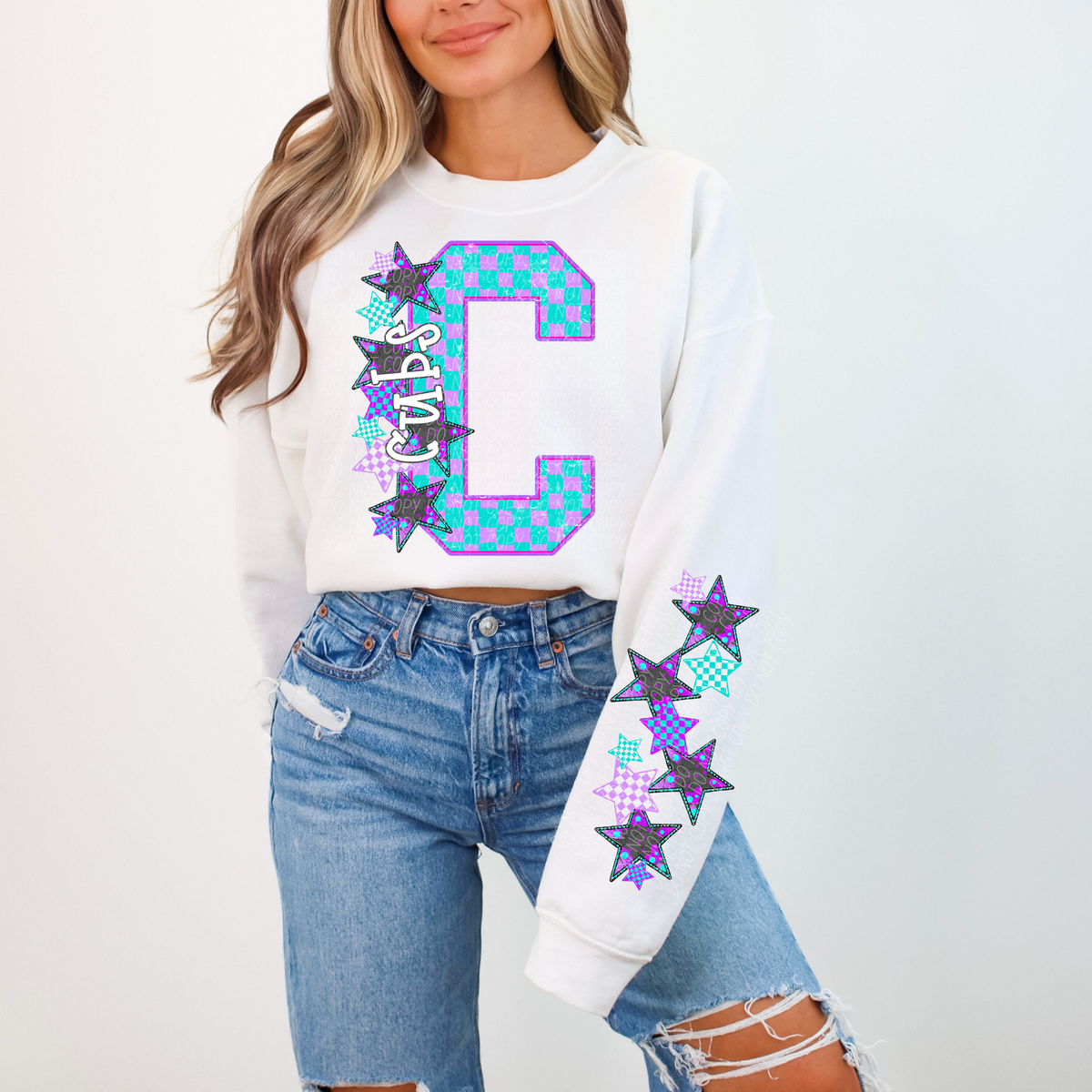 Cubs purple and blue checkered caplinger DTF transfer