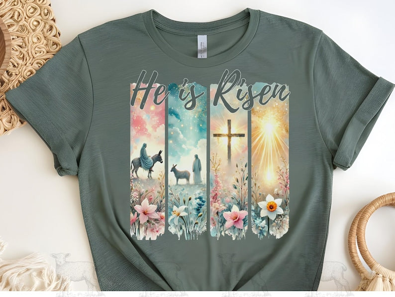 He is Risen florals cross DTF transfer