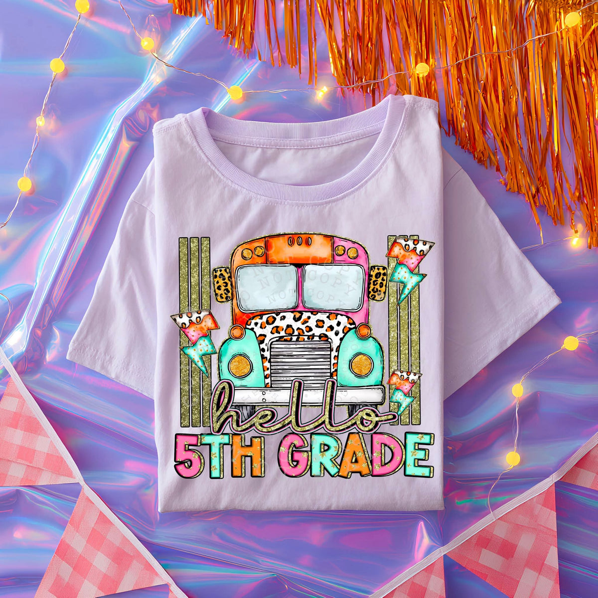 Hello 5th grade bus and lightning bolt C's DTF transfer