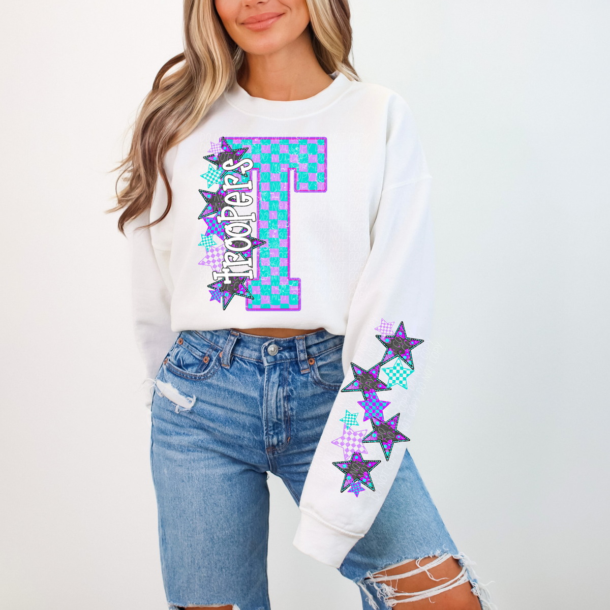Troopers purple and blue checkered caplinger DTF transfer