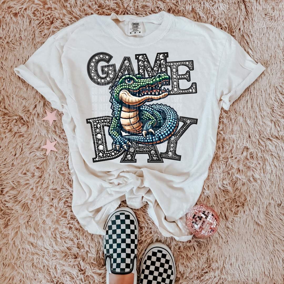 Game day gators silver rhinestones mascot 44444 DTF transfer