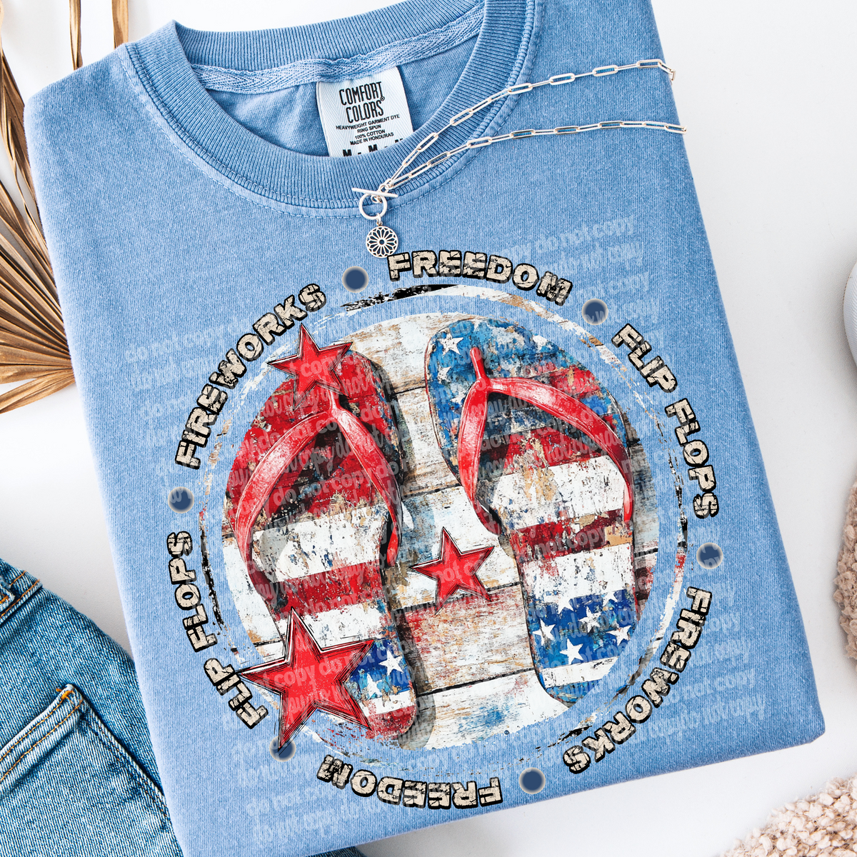 Fireworks freedom flipflops circle (TTD) DTF transfer