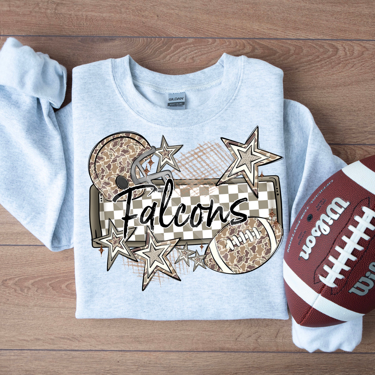 Falcons camo football frame and stars DTF transfer